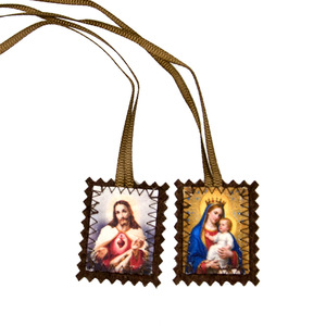 Collier scapulaires catholiques <span class=keywords><strong>coeur</strong></span> effrayé de jésus vierge marie tissu polyester marron fait à la main scapulaires catholiques cadeaux - Product Image 4