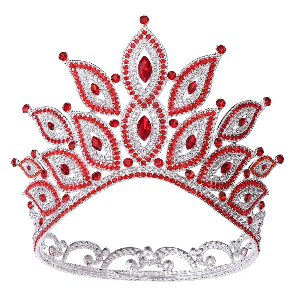 Atacado tiaras e coroa redonda completa para mulheres, acessórios de casamento, strass grande coroa concurso