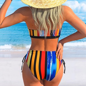 Conjunto de Dos Piezas para Mujer, Estilo Europeo <span class=keywords><strong>Americano</strong></span> 2025, Cuello con Abertura Lateral, Rayas, Spandex/Poliéster, Bikini Sexy con Espalda Descubierta, con Relleno en el Pecho, Tipo <span class=keywords><strong>Boxer</strong></span> - Product Image 4