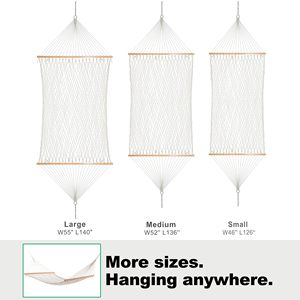 Handwoven Cotton Rope <b>Hammock</b> with Hardwood Spreader Bar & Carabiners, for Backyard, Patio, Camping, Yard - Product Image 3