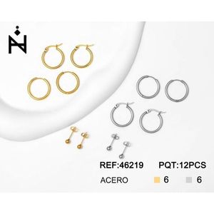 Juego de Aretes Tz, Aros y Broqueles, Oro, Plata, Acero, 12 Piezas, Joyería de Moda - Product Image 1