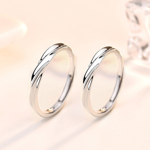 Vente chaude Ondulation S925 Bijoux En Argent Sterling Bague De Couple Réglable Pour Amoureux - Product Image 3