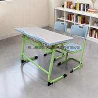 Meubles de classe : Bureau et chaise scolaires doubles combinés pour 2 élèves, bureau scolaire double universitaire, bureau scolaire en bois