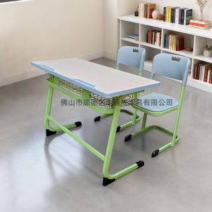 Muebles para Aula, Escritorio Escolar Doble Combinado con Silla, Escritorio Escolar Doble para 2 Estudiantes, Escritorio Escolar de Madera - Product Image 3