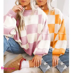 친애하는 연인 럭셔리 패션 겨울 풀오버 컬러 차단 주교 슬리브 여성 대형 니트 스웨터