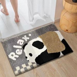 Dibujos animados pequeño Panda poliéster cuadrado grueso cálido antideslizante absorbente dormitorio cabecera inodoro puerta pie Mat - Product Image 6