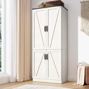 Armoire de rangement blanche SENYU style ferme avec portes battantes, design en panneaux MDF, fixation au sol pour placard et organisateur de rangement - Product Image 1
