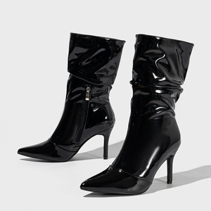 Botas Cortas de Tacón Fino de Cuero para Mujer, Estilo Pasarela, Puntiagudas, Sencillas, para Exteriores, Disponibles en Stock 2024 - Product Image 5