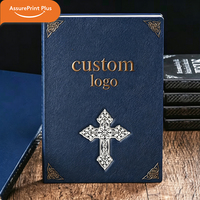 Carnet de prière personnalisé en similicuir avec logo chrétien, croix embossée, verset biblique, couverture rigide et reliure sans fil