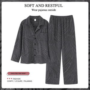 <span class=keywords><strong>Velours</strong></span> décontracté 100% coton hommes hiver à manches longues pyjamas jeunes vêtements d'extérieur Simple solide maison pyjamas tenue - Product Image 2