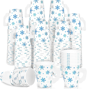 Gobelets en papier de Noël avec poignées 9 oz bleu feuille d'argent flocon de neige gobelets jetables à paroi unique pour la fête d'hiver de Noël - Product Image 1