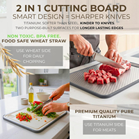 Planche à découper en titane anti-rayures pour la cuisine, double face, non toxique, antidérapante, en titane pur et paille de blé