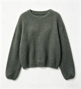 Maglione <span class=keywords><strong>Oversize</strong></span> da <span class=keywords><strong>Donna</strong></span> in Mohair Soffice, Collo Tondo, Maniche a Pipistrello, Pullover Ampio Personalizzato OEM per l'Inverno Casual - Product Image 2