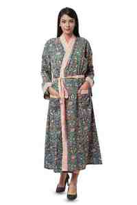 European Cotton <b>Maxi</b> Robe Ladies Quality Bathrobe Casual Floral Print Kimono <b>Cardigan</b> Autumn Summer Luxury Boho Sleepwear Spa - Product Image 2