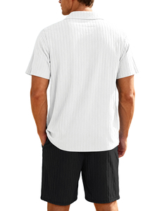 Completo Estivo da Uomo Casual con Cardigan a Maniche Corte e <span class=keywords><strong>Pantaloncini</strong></span>, Tinta Unita, Abbigliamento da Spiaggia - Product Image 2