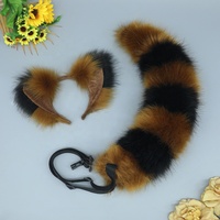 Décoration de fête femmes Halloween raton laveur Cosplay Costume accessoires KC coiffure avec oreilles en fourrure de renard bandeau et queue 2PC ensemble