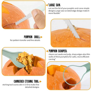 Outil de sculpture de citrouille multifonctionnel pliable 3 en 1 pour la décoration d'Halloween, fournitures de découpe de citrouille, évideur à légumes - Product Image 6