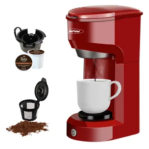 14 Oz Red One Cup Coffee Maker Small Automatic Coffee Machine For Home Ground Coffee K Cup Pod