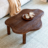 Table basse rétro en bois massif, table à thé en bois de forme irrégulière, finition vieillie, style Wabi-Sabi médiéval, table tatami pour salon