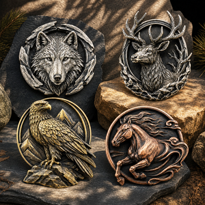 Badges métalliques 3D personnalisés en relief animalier, épingles de revers moulées sous pression, motifs loup, cerf, aigle, cheval, style antique - Product Image 1