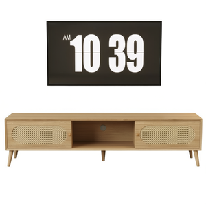 Mueble para TV Moderno Estilo Farmhouse de 80'' con Patas de Madera Sólida, Consola Multimedia, Centro de Entretenimiento para Sala de Estar - Product Image 1