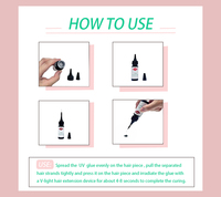 Colle UV pour extensions de cheveux, adhésif respectueux de la peau, non irritant, imperméable, séchage rapide, liaison invisible sans couture