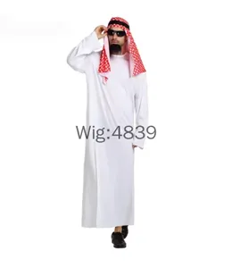 Costume da Sceicco Arabo per Adulti, Abito da Principe del Medio Oriente, Veste Bianca da Sultano con Fascia Rossa per Purim e <span class=keywords><strong>Halloween</strong></span> - Product Image 3