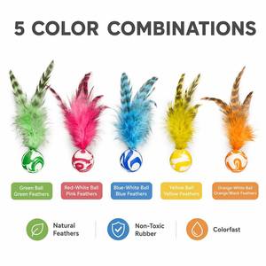 Juguete de Goma para Gatos, Pelota Rosa con Plumas, Diseño de Mármol, Rebota, Interactivo, para Exteriores, Ejercicio de Caza, para Gatitos y Gatos Pequeños - Product Image 6