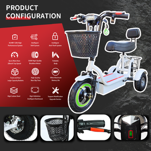 Tricycle électrique léger et compact 351-500W, pliable, à carrosserie ouverte, deux places, pour enfants, personnes âgées, femmes et usage familial à domicile - Product Image 2