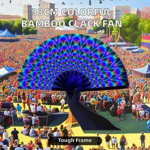 Abanico de tela de arte popular a todo color vibrante de 33 cm con marco de plástico duradero y técnica de bambú pintado para decoración del hogar para Año Nuevo - Product Image 2