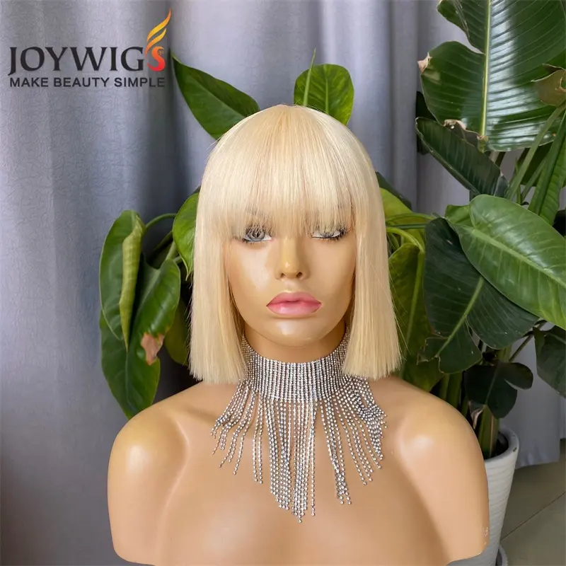 Joywigs कारखाने मानव बाल 613 रंग कुंद कटौती बैंग्स के साथ 1.5X4in Kimk बंद होने विग गोरा बाल