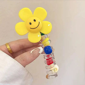 Phong Cách Ngọt Ngào Nụ Cười Mặt Trời Hoa Cao Đàn Hồi Tóc Quan hệ Kẹo Màu Bền Dây Cao Su Ban Nhạc Cho Cô Gái Thuận Tiện Dây Điện Thoại - Product Image 5