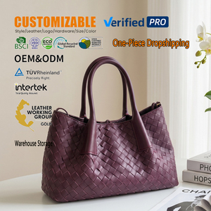 Borsa a Spalla in Vera Pelle Intrecciata Tendenza Primavera Estate, Design a Cesto di Verdure in Cotone, Chiusura con Cerniera, Colore Unico - Product Image 1