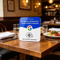 Support NFC personnalisé DERATEK en acrylique avec logo pour avis Google – Étiquette NFC étanche pour café, restaurant, hôtel, boutique