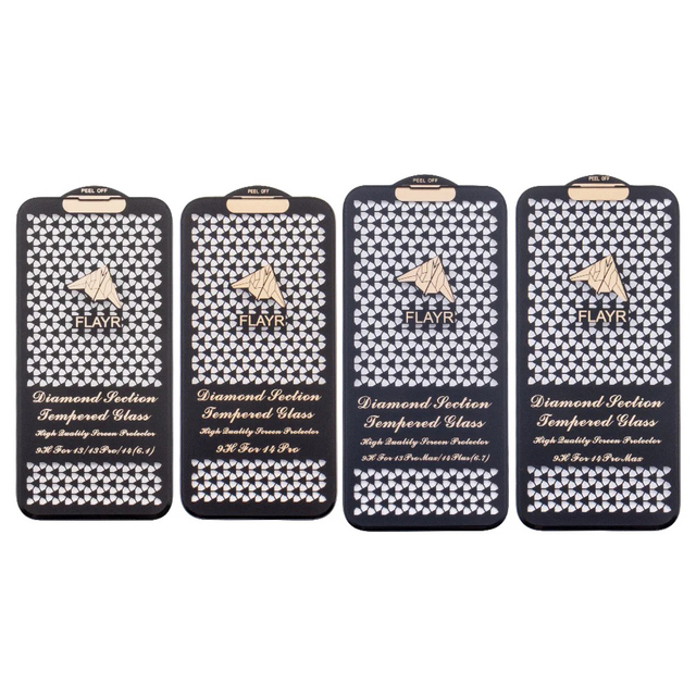 9H Full Glue Dustproof Diamond Section FLAYR Tempered Glass Screen Protector for iPhone 14 15