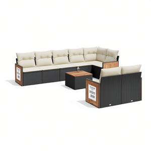 Ensemble de canapés de jardin noir et crème avec coussins en mousse haute densité en rotin PE résistant aux UV, mobilier d'extérieur au design contemporain - Product Image 1