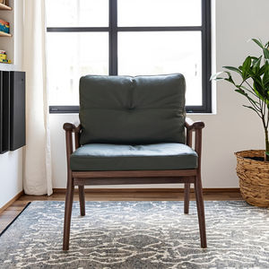 Massiver Nordamerikanischer Schwarznuss-Loungesessel Leder Moderner Relaxsessel Fauler Sofastuhl - Komfortables Schlafzimmer Wohnzimmer Möbelstück - Product Image 1