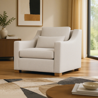 Fauteuil en tissu beige de luxe, une place, pieds en bois, design moderne, meubles de salon pour la maison, l'hôtel, la villa, les projets