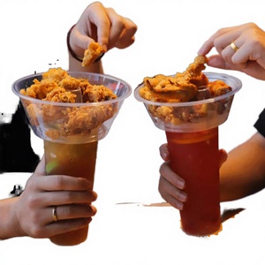 Gobelet en plastique transparent PP à paroi simple de qualité alimentaire Aijie avec logo personnalisé, 16 oz et 24 oz, bol 2-en-1 pour collation/plat chaud/jus, 90 mm - Product Image 3