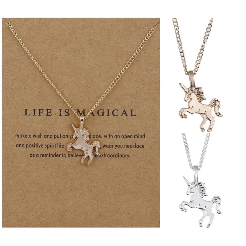 Lucky Unicorn Pendant Necklace with Wish Gift Card for Women Girls Best Friends Jewelry