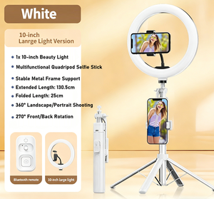 Perche à selfie multifonctionnelle avec trépied à 4 pieds - Support de téléphone anti-vibration de 1,3 m avec télécommande Bluetooth - Product Image 2