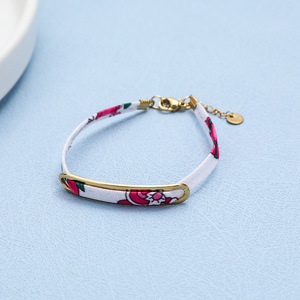 ファッションブレスレット エスニックスタイル 花柄布とステンレススチール 金メッキブレスレット 女性男性用 ハンドメイドジュエリー - Product Image 6