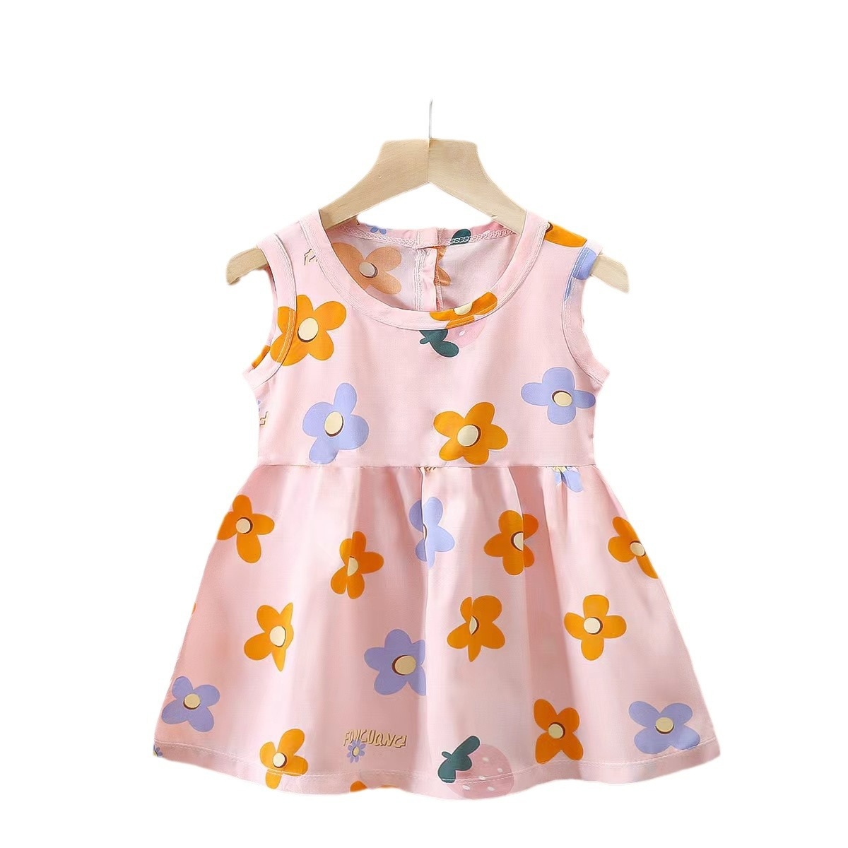 Wholesale Sleeveless Summer Cotton Silk Dress for Girls Manufacturers' Lovely Printed Mini Princess Vest Casual Satin Children