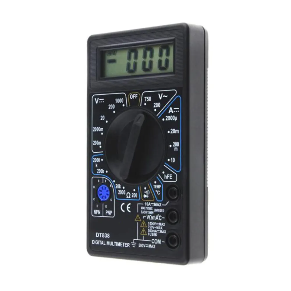 LCD Digital Multimeter Tester DT838 Voltmeter Mengukur Arus Perlawanan Suhu Meter AC DC Memimpin Uji Probe Test