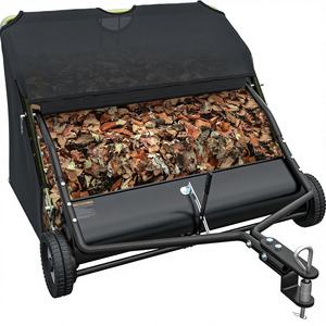 Balayeuse de pelouse 42 pouces à attacher, capacité 20 pieds cubes Collecteur de feuilles et d'herbe pour jardin, avec brosse réglable en hauteur et corde de vidage, noir - Product Image 1