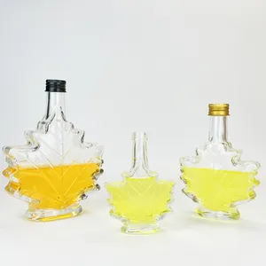 Botella de vidrio de hoja de arce de lujo de 50ml, 100ml, 250ml, para vino, whisky, Ginebra, bebida con tapa de aluminio
