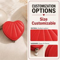 Dompet Koin Kulit PU Bentuk Hati Merah Mewah Mini Kecil dengan Resleting untuk Wanita, Gantungan Kunci Lucu, Kantong Uang Receh Grosir B2B