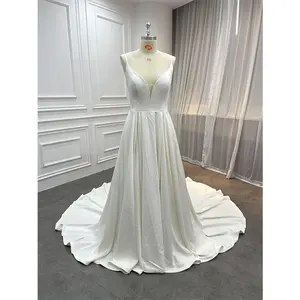 Vestido De Novia modesto, venta al por mayor, sencillo, rústico, crepé, tirantes finos, Vestido De boda para mujer