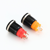 Interrupteur à bouton-poussoir LED momentané à tête plate en aluminium anodisé noir, étanche, 19 mm, 20 A, 12 V, 24 V