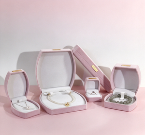 Light <b>pink</b> High-End Microfiber Suede Box with Magnetic Closure Curved Flip Cover Golden Metal Nameplate Four-Color Printed Lined - Product Image 2